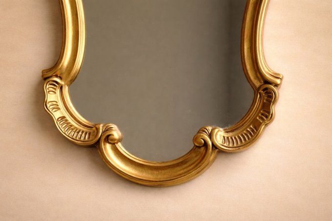 Miroir mural vintage baroque, Rococo doré - Cadre en bois sculpté - Années 60