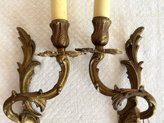 Paire d'Appliques Murales en Laiton, Style Bougeoir / Candélabre