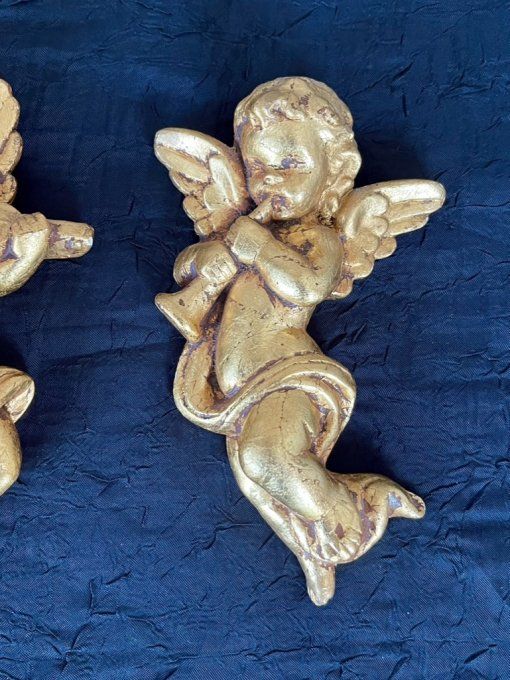 Paire de chérubins Baroques dorés - Anges musiciens - Années 70