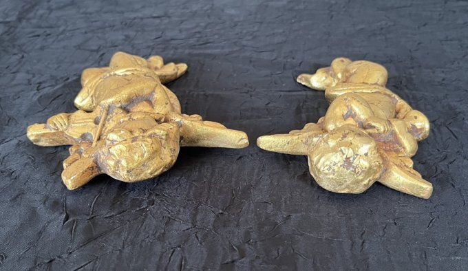 Paire de chérubins Baroques dorés - Anges musiciens - Années 70