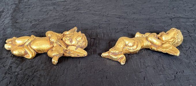 Paire de chérubins Baroques dorés - Anges musiciens - Années 70