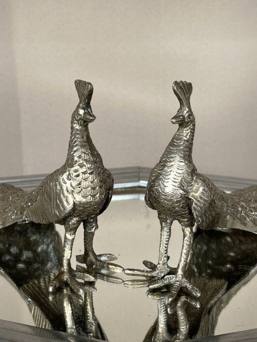 Paire de paons, décor de table, figurines symboles de chance :)
