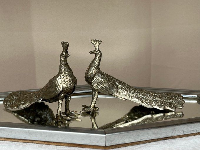 Paire de paons, décor de table, figurines symboles de chance :)
