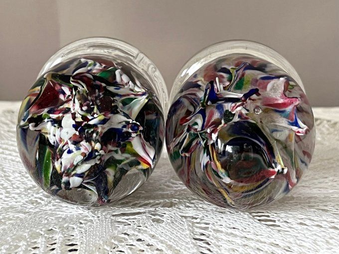 Paire de Sulfures, presse-papier en verre soufflé