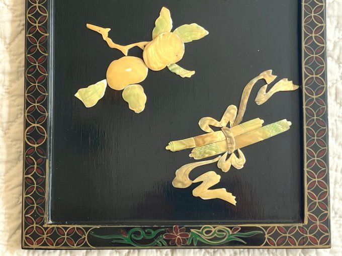 Panneau mural asiatique, incrustation de nacre, fleurs de cerisiers "Sakura"