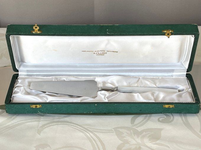 Pelle à tarte vintage en inox - Orfèvrerie R. Filliot - Manche imitation nacre