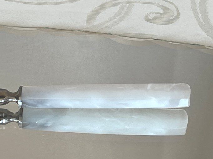 Pelle à tarte vintage en inox - Orfèvrerie R. Filliot - Manche imitation nacre