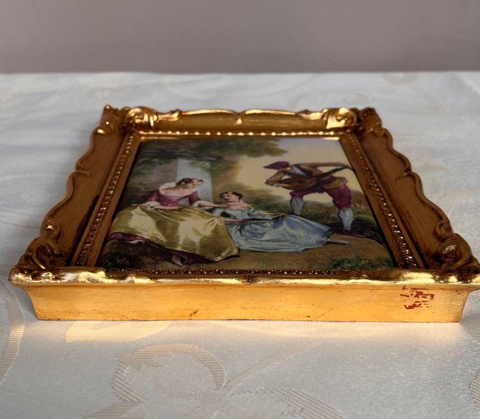 Petit cadre ancien sur soie La Leçon de Musique de Nicolas Lancret style rococo.