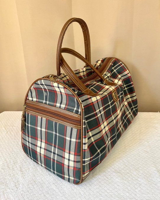 Petit sac de voyage vintage, à carreaux style tartan, Années 60/70