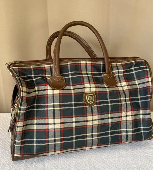 Petit sac de voyage vintage, à carreaux style tartan, Années 60/70