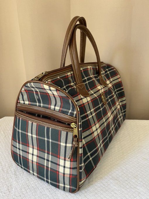 Petit sac de voyage vintage, à carreaux style tartan, Années 60/70
