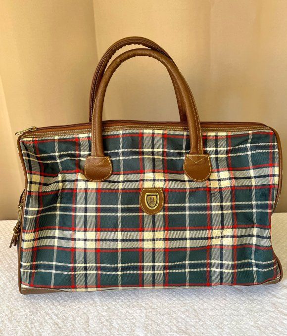 Petit sac de voyage vintage, à carreaux style tartan, Années 60/70