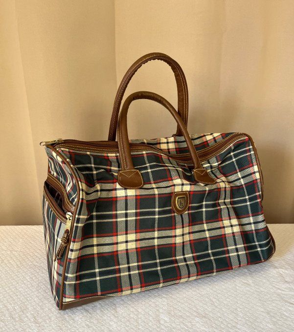 Petit sac de voyage vintage, à carreaux style tartan, Années 60/70