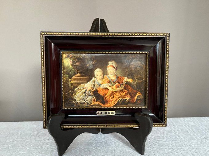 Petit tableau, reproduction de F. H. Drouais, plaque émaillée bombée