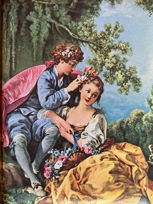 Petit tableau vintage sur soie François Boucher Le Printemps, style romantique