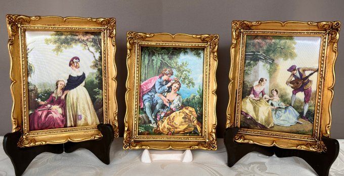 Petit tableau vintage sur soie François Boucher Le Printemps, style romantique