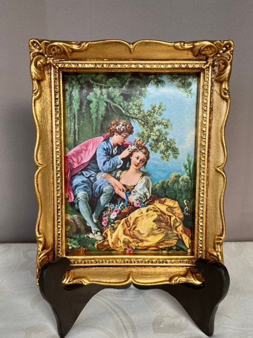 Petit tableau vintage sur soie François Boucher Le Printemps, style romantique