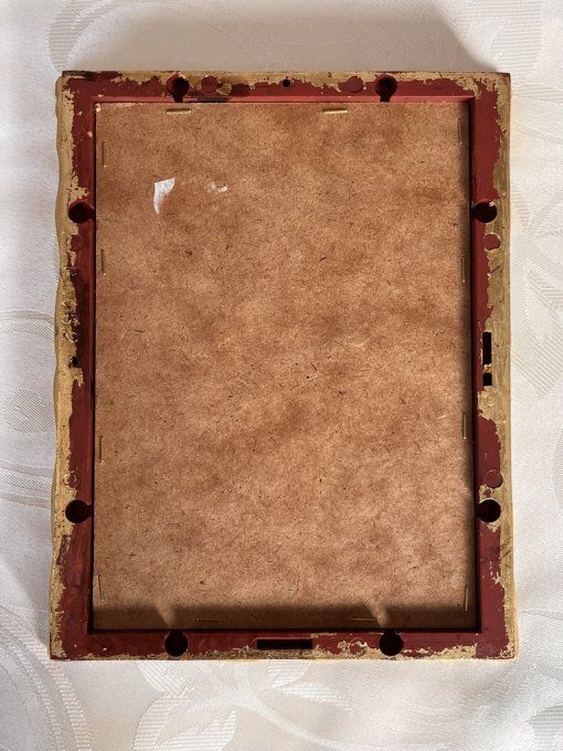 Petit tableau vintage sur soie Jean-Baptiste Hilair La Lecture Cadre bois doré.