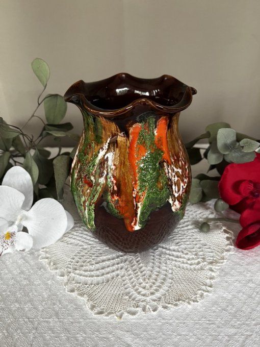 Petit vase Vallauris vintage - Décor de coulées Pop - Années 60/70