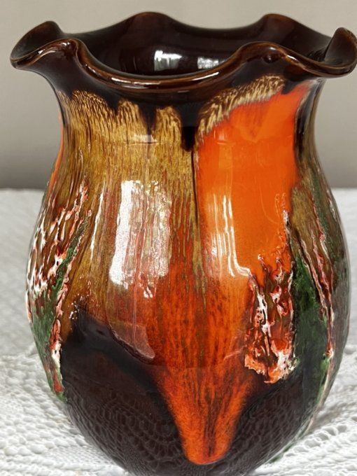 Petit vase Vallauris vintage - Décor de coulées Pop - Années 60/70