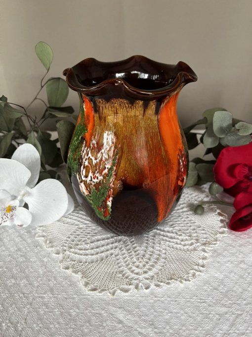 Petit vase Vallauris vintage - Décor de coulées Pop - Années 60/70