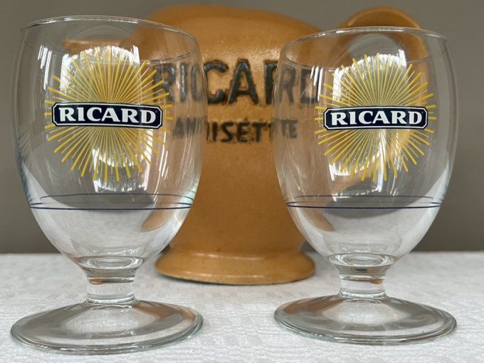 Pichet Ricard Anisette des ateliers de céramique Ricard, estampillé, Vintage, et 2 verres