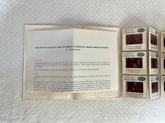 Plaquette publicitaire avec diapositives des caves de Roquefort, Société, Aveyron, vintage