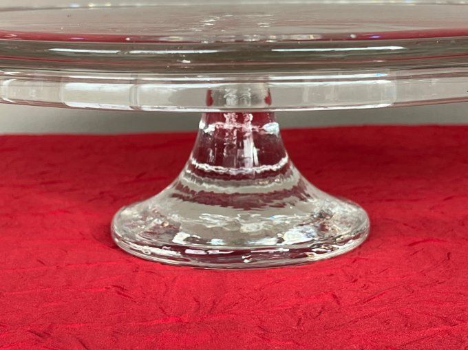 Plat à tarte sur pied en cristal Walter Glass décor Cygnes et Nénuphars