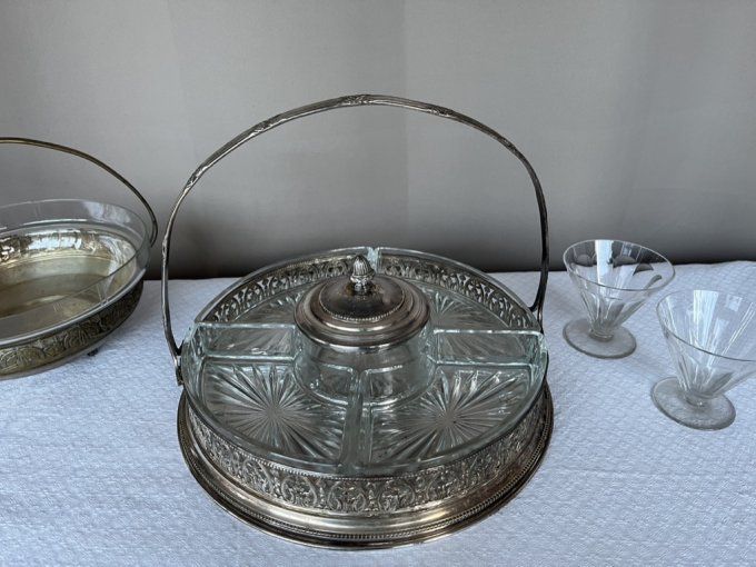 Plateau de service ancien, serviteur à compartiments, art déco