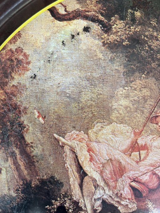 Plateau en métal vintage Massilly, Reproduction "L'Escarpolette" de Fragonard,scène,galante,shabby,c