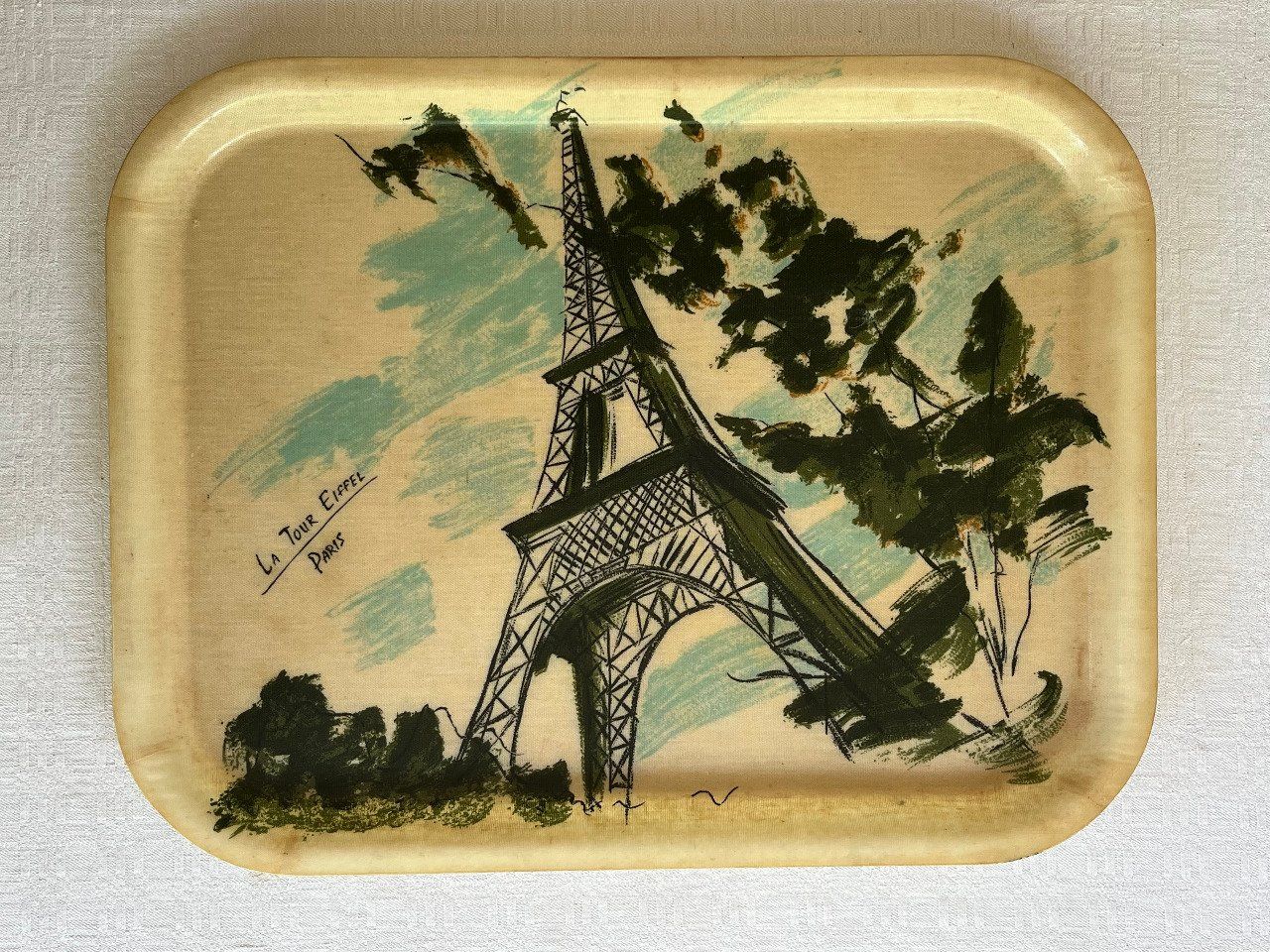 Plateau vintage en fibre de verre à décor Tour Eiffel, Paris