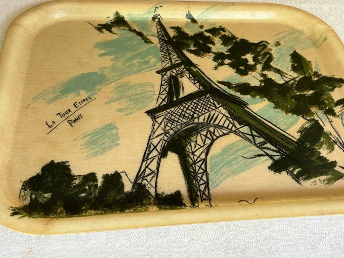 Plateau vintage en fibre de verre à décor Tour Eiffel, Paris