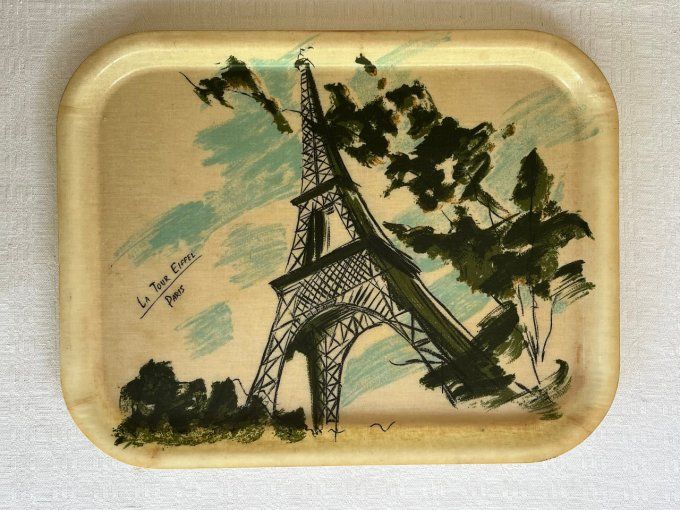 Plateau vintage en fibre de verre à décor Tour Eiffel, Paris