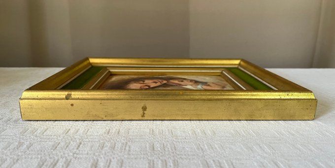 Portrait de femme et enfant, Tableau HELCA, martelé à la main+ doré à la feuille