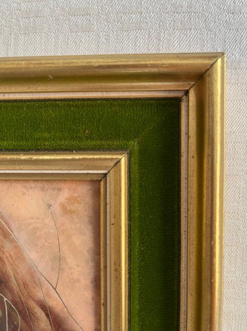 Portrait de femme et enfant, Tableau HELCA, martelé à la main+ doré à la feuille