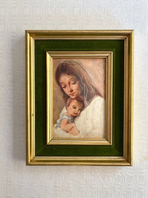 Portrait de femme et enfant, Tableau HELCA, martelé à la main+ doré à la feuille