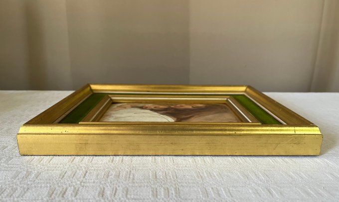 Portrait de femme et enfant, Tableau HELCA, martelé à la main+ doré à la feuille