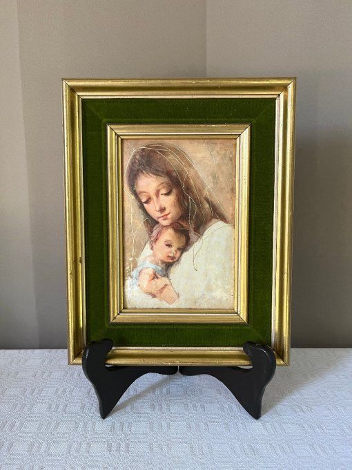 Portrait de femme et enfant, Tableau HELCA, martelé à la main+ doré à la feuille