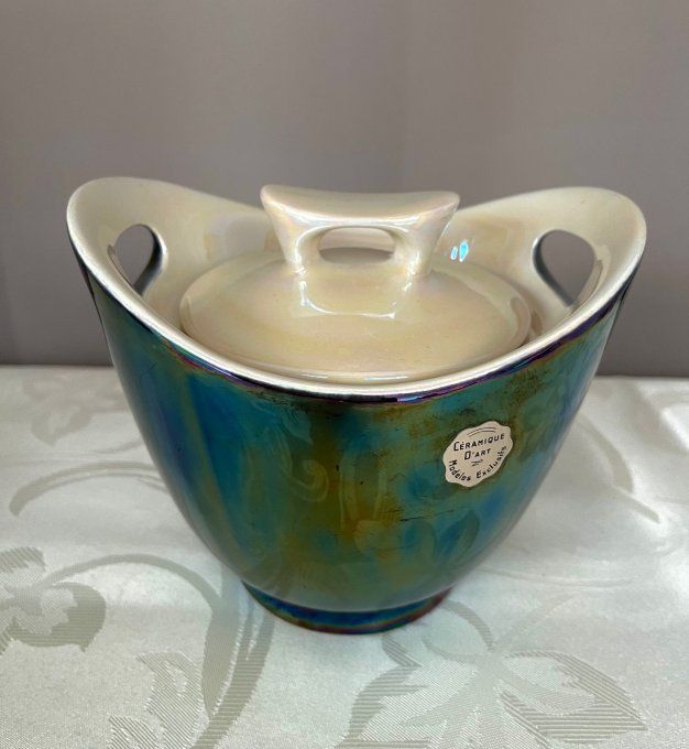 Pot à tabac ou vide poche en céramique irisée Denicotea – France, années 50/60