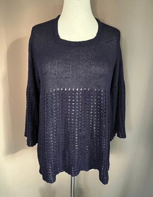 PULL/HAUT Maille Fine VINTAGE Bleu Marine CHACOK Style Cloche. Taille L – Made In France