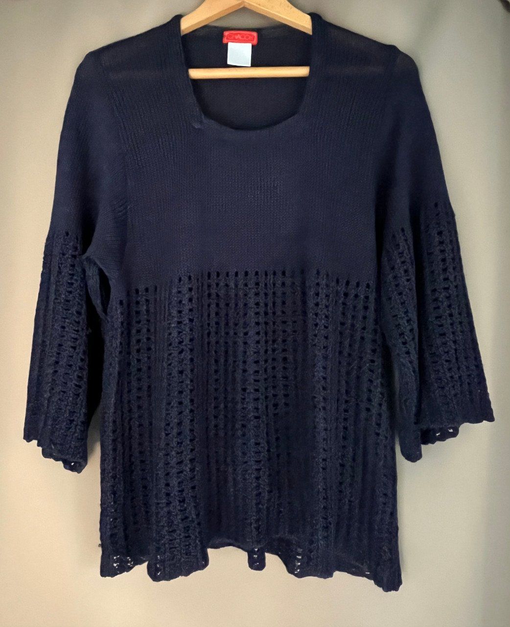 PULL/HAUT Maille Fine VINTAGE Bleu Marine CHACOK Style Cloche. Taille L – Made In France