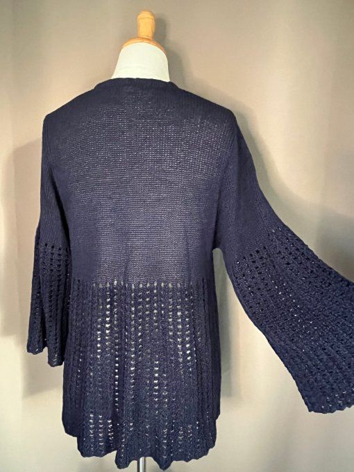 PULL/HAUT Maille Fine VINTAGE Bleu Marine CHACOK Style Cloche. Taille L – Made In France