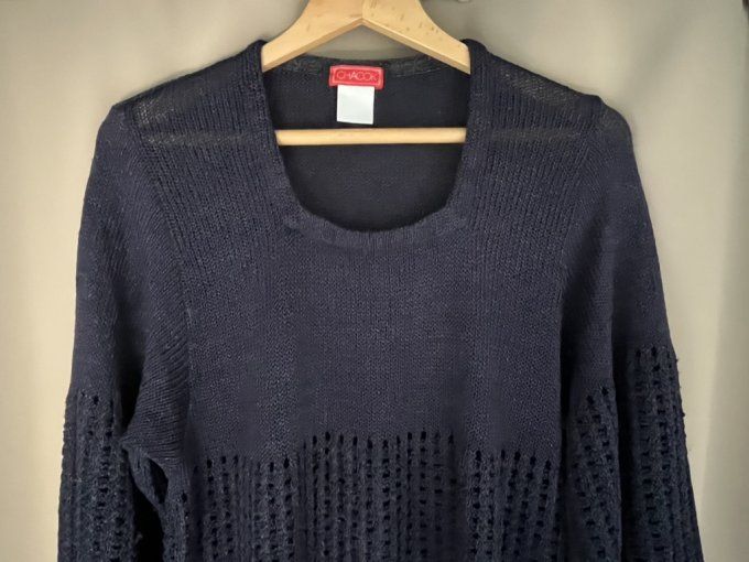 PULL/HAUT Maille Fine VINTAGE Bleu Marine CHACOK Style Cloche. Taille L – Made In France