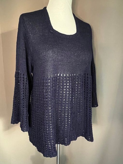 PULL/HAUT Maille Fine VINTAGE Bleu Marine CHACOK Style Cloche. Taille L – Made In France