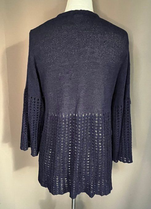 PULL/HAUT Maille Fine VINTAGE Bleu Marine CHACOK Style Cloche. Taille L – Made In France