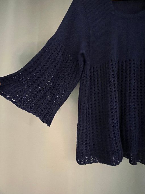 PULL/HAUT Maille Fine VINTAGE Bleu Marine CHACOK Style Cloche. Taille L – Made In France