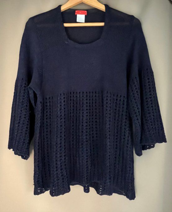 PULL/HAUT Maille Fine VINTAGE Bleu Marine CHACOK Style Cloche. Taille L – Made In France