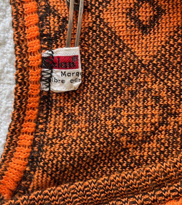 Pull vintage années 70 enfant orange et marron Exlan, 8 - 10 ans