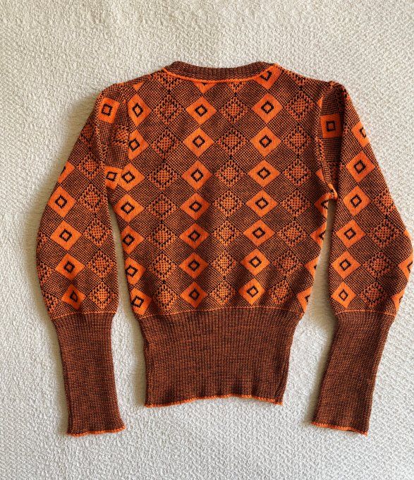 Pull vintage années 70 enfant orange et marron Exlan, 8 - 10 ans