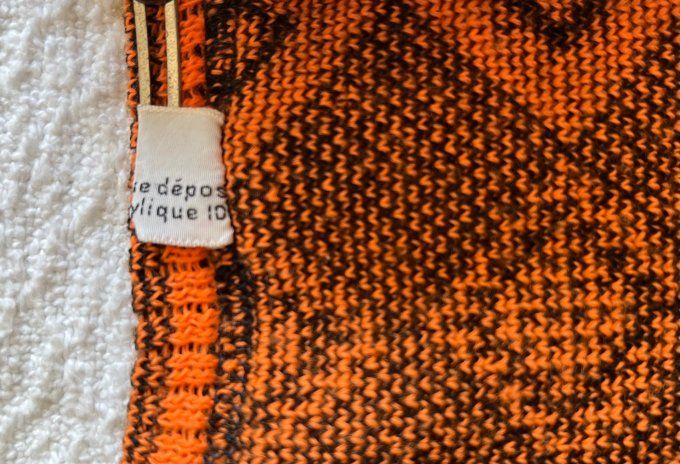 Pull vintage années 70 enfant orange et marron Exlan, 8 - 10 ans